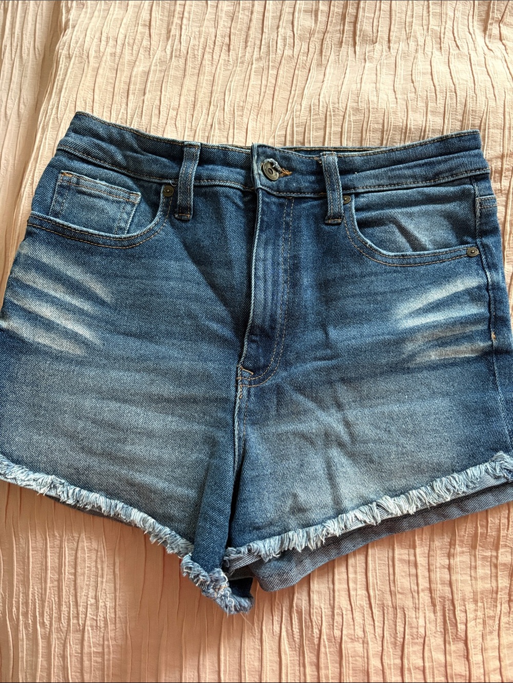 Kendall & Kylie Medium Blue Frayed Hem Denim Shorts